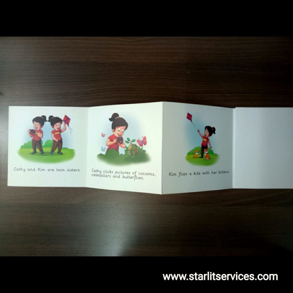 Story books with demonstrative images and one liner texts. 